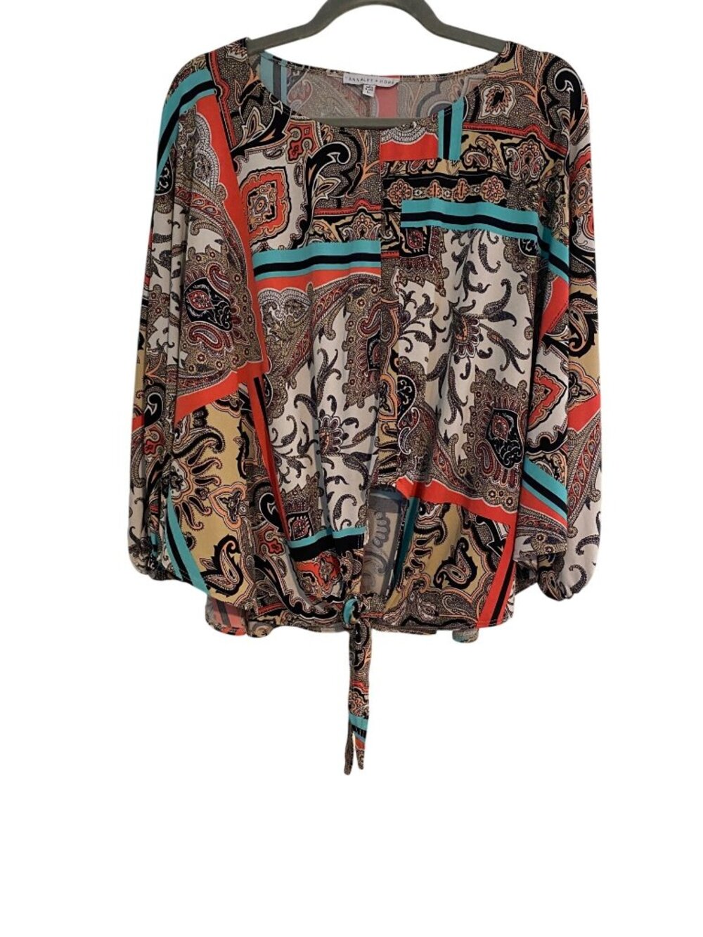 Annalee + Hope Women's L Multicolor Blouse Paisley Print Tie-Front Bohemian